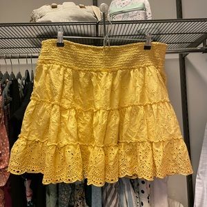 Yellow Tiered Smocked Mini Skirt